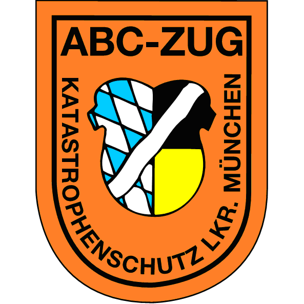 Logo des ABC-Zug München-Land. Oranges Wappenschild mit der Aufschrift ABC-Zug und Katastrophenschutz Lkr. München. In der Mitte das Wappen des Landkreis München.